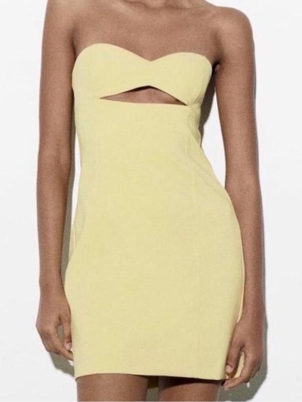 Zara Lemon Yellow Sweetheart Cutout Mini Dress